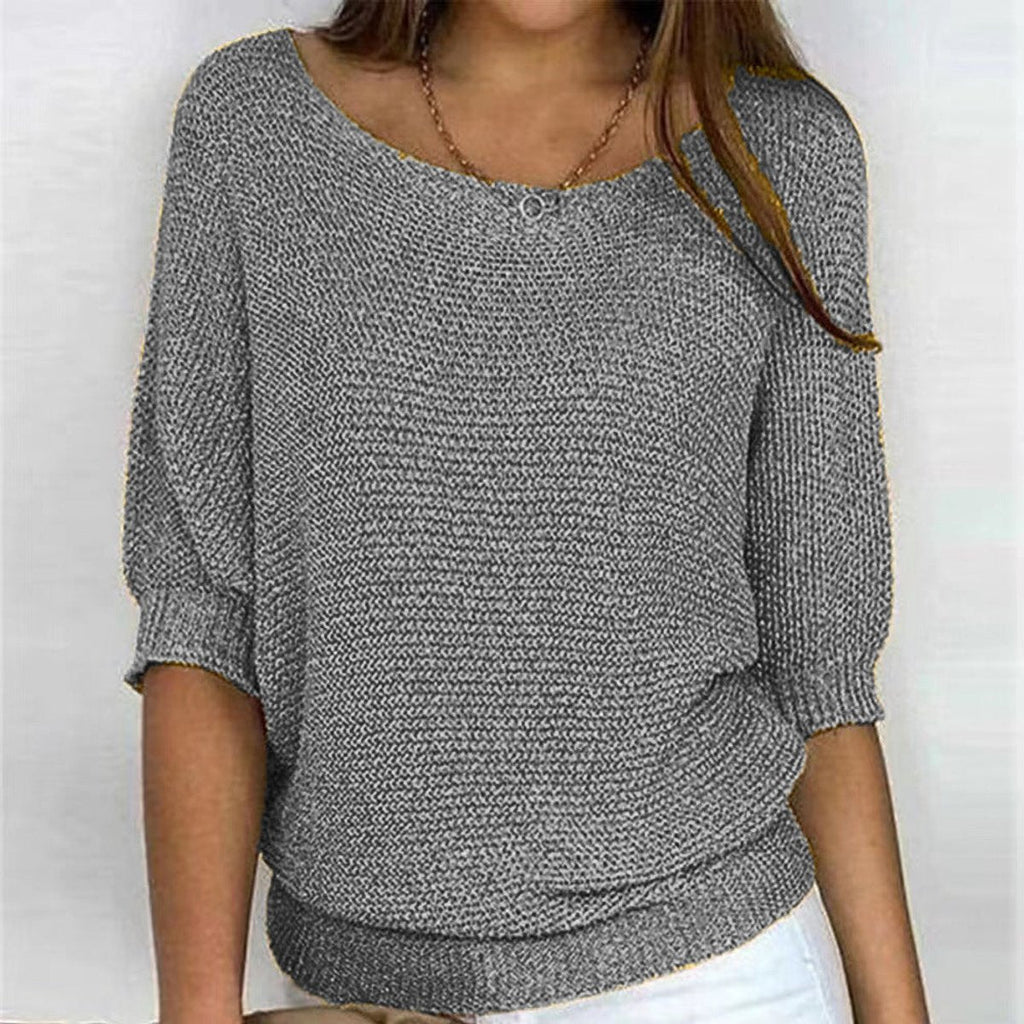 Pull Femme Tricot Manches Chauve-Souris Col V Décontracté Casual - Hiverline