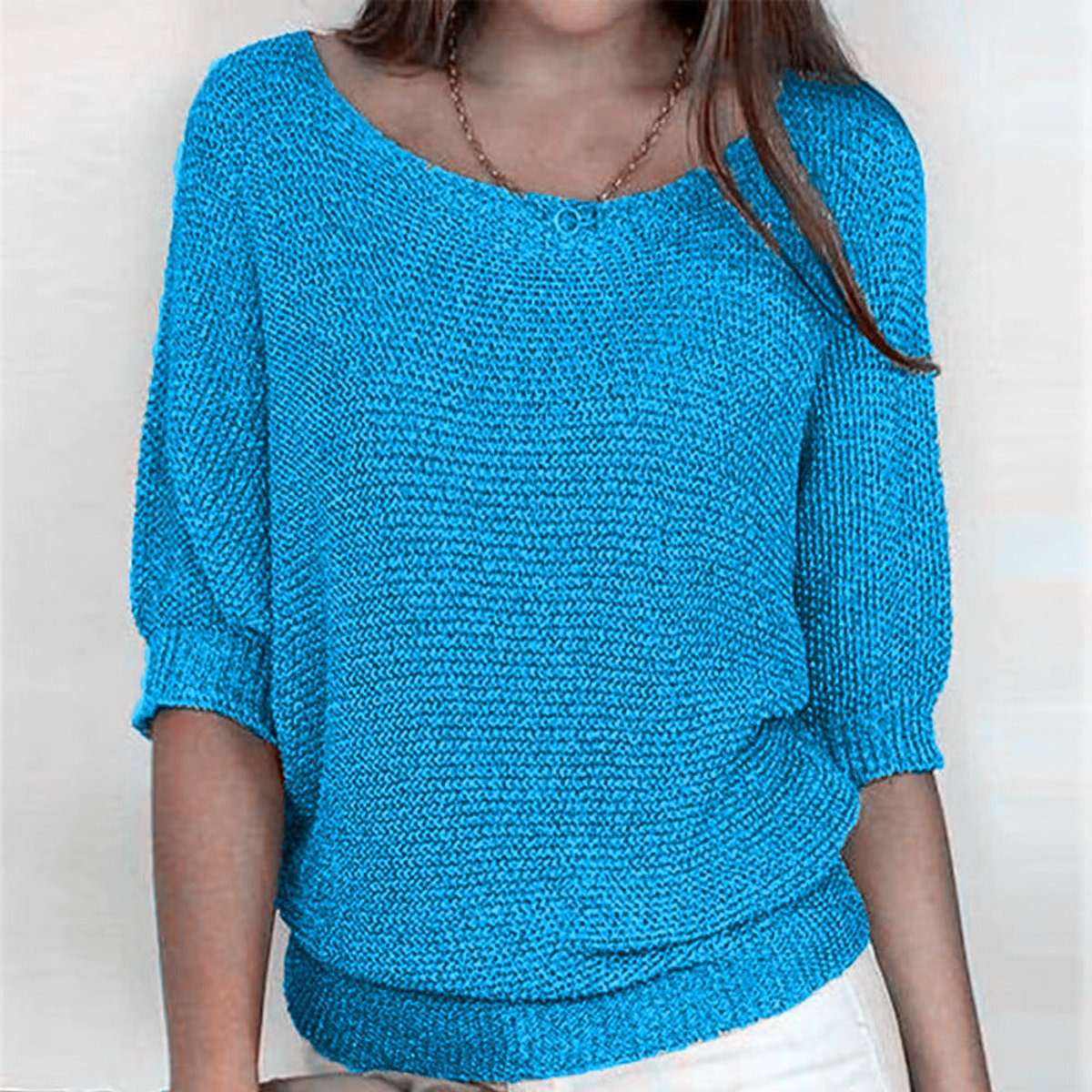Pull Femme Tricot Manches Chauve-Souris Col V Décontracté Casual - Hiverline
