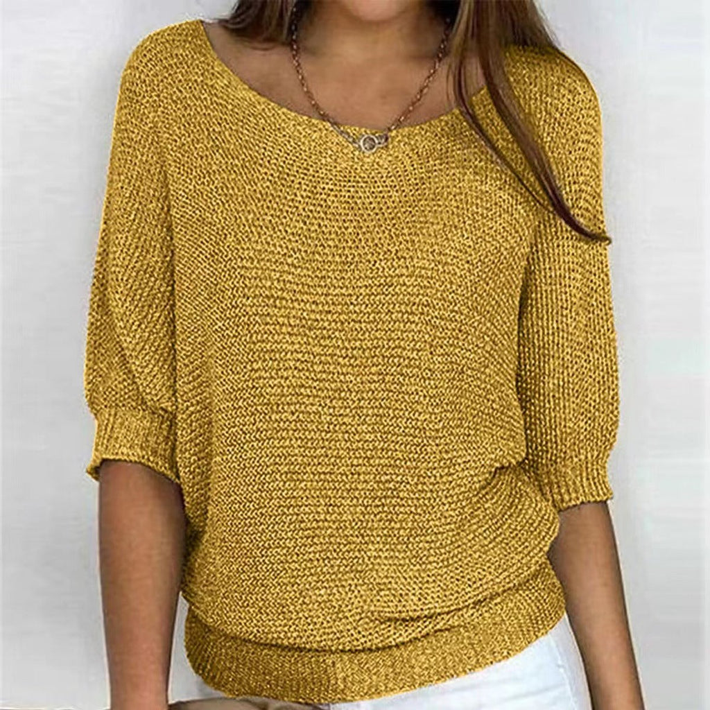 Pull Femme Tricot Manches Chauve-Souris Col V Décontracté Casual - Hiverline
