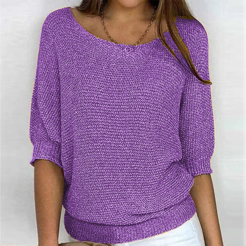 Pull Femme Tricot Manches Chauve-Souris Col V Décontracté Casual - Hiverline