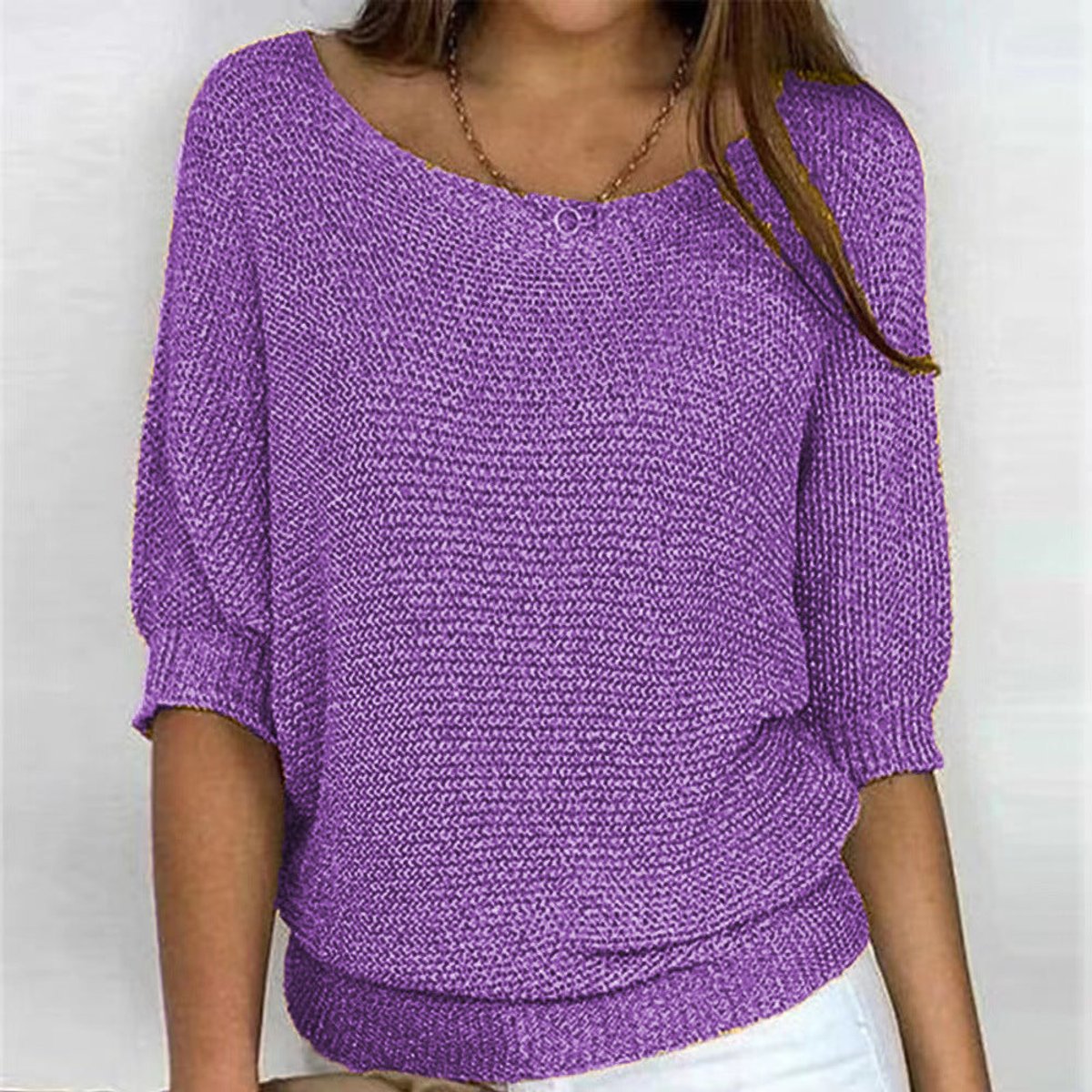 Pull Femme Tricot Manches Chauve-Souris Col V Décontracté Casual - Hiverline