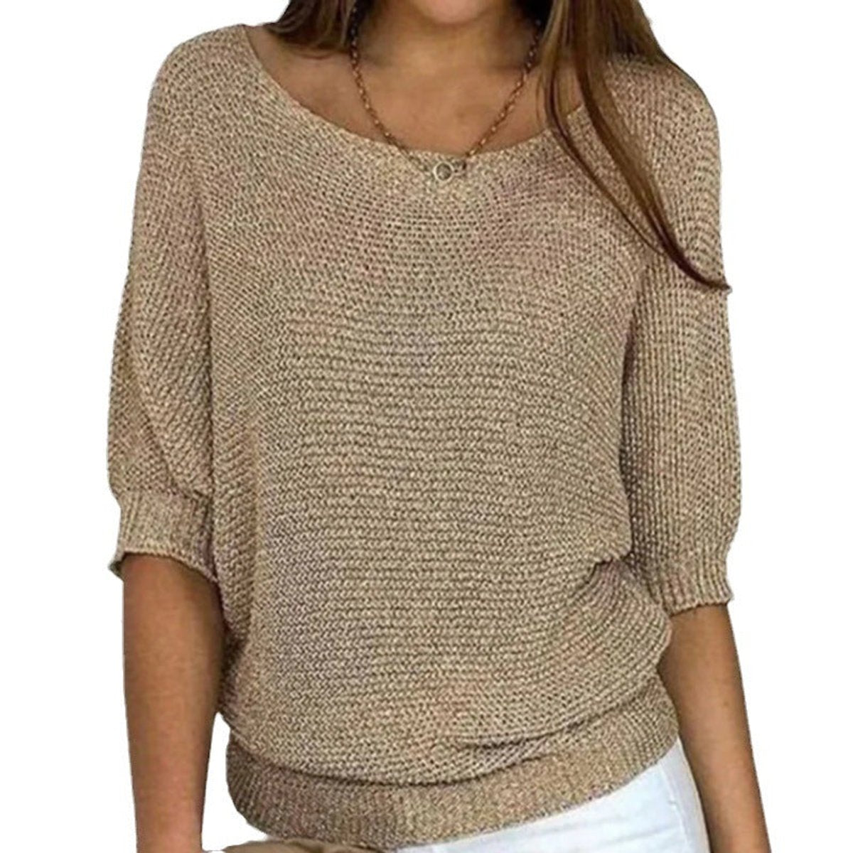 Pull Femme Tricot Manches Chauve-Souris Col V Décontracté Casual - Hiverline