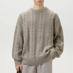 Pull Homme Torsadé Col Rond Oversize Manches Longues - Hiverline