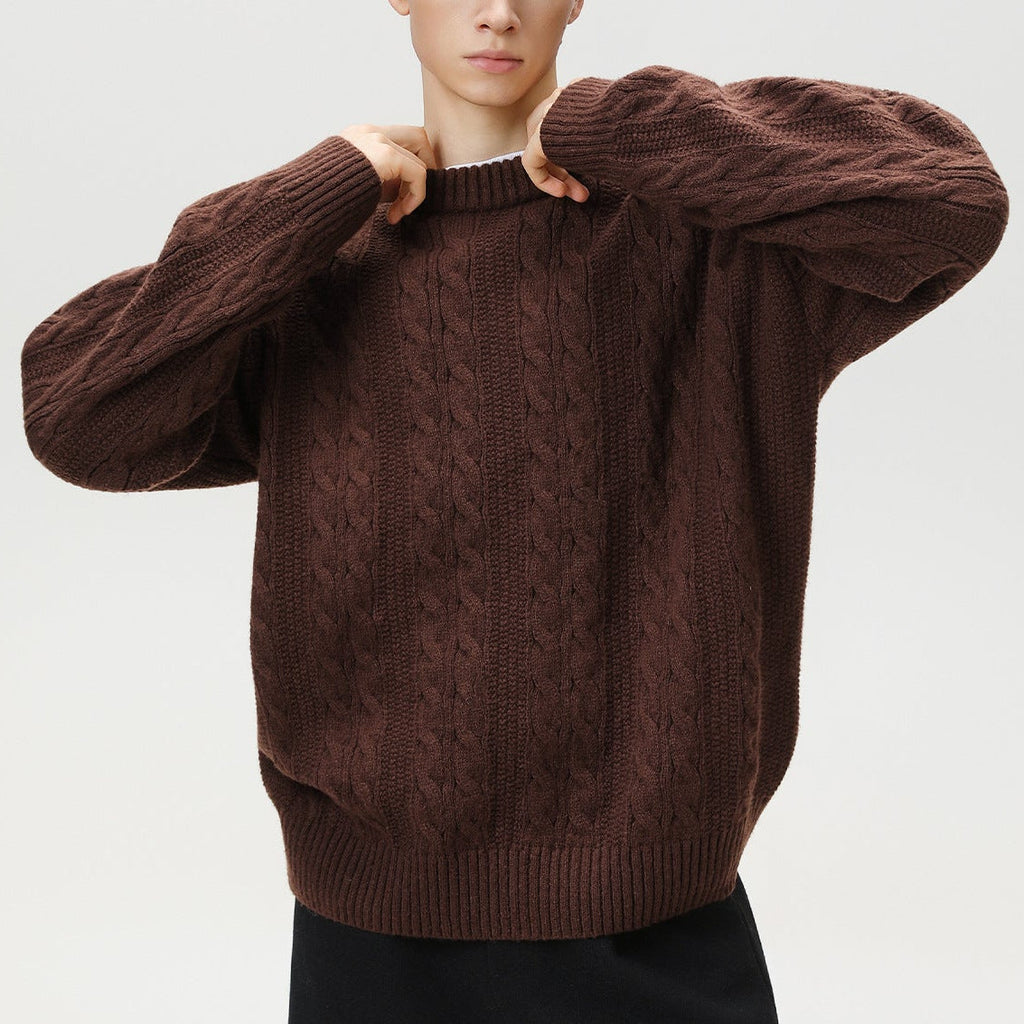 Pull Homme Torsadé Col Rond Oversize Manches Longues - Hiverline