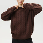 Pull Homme Torsadé Col Rond Oversize Manches Longues - Hiverline