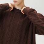 Pull Homme Torsadé Col Rond Oversize Manches Longues - Hiverline