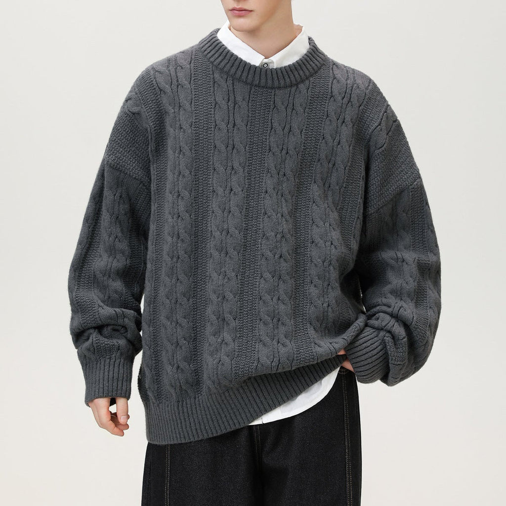 Pull Homme Torsadé Col Rond Oversize Manches Longues - Hiverline