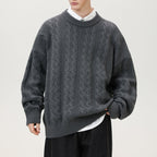 Pull Homme Torsadé Col Rond Oversize Manches Longues - Hiverline