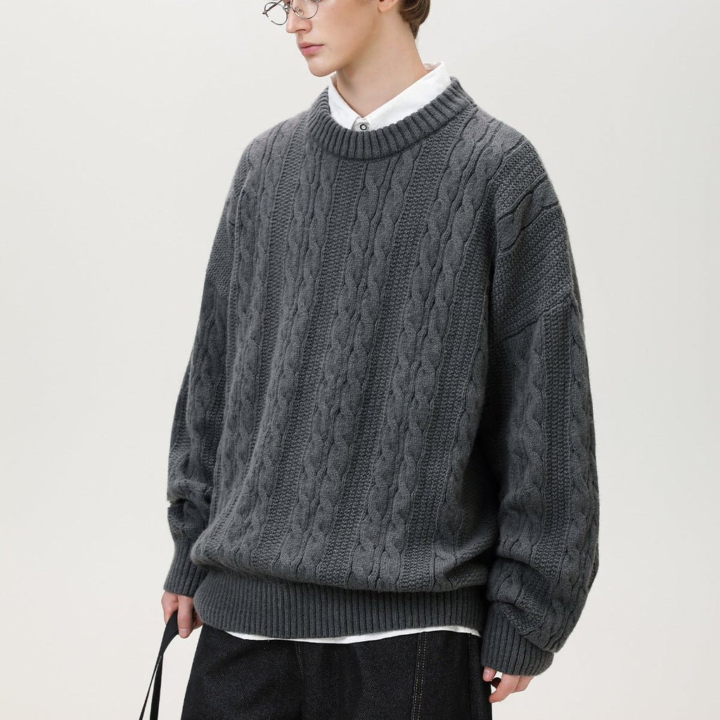 Pull Homme Torsadé Col Rond Oversize Manches Longues - Hiverline