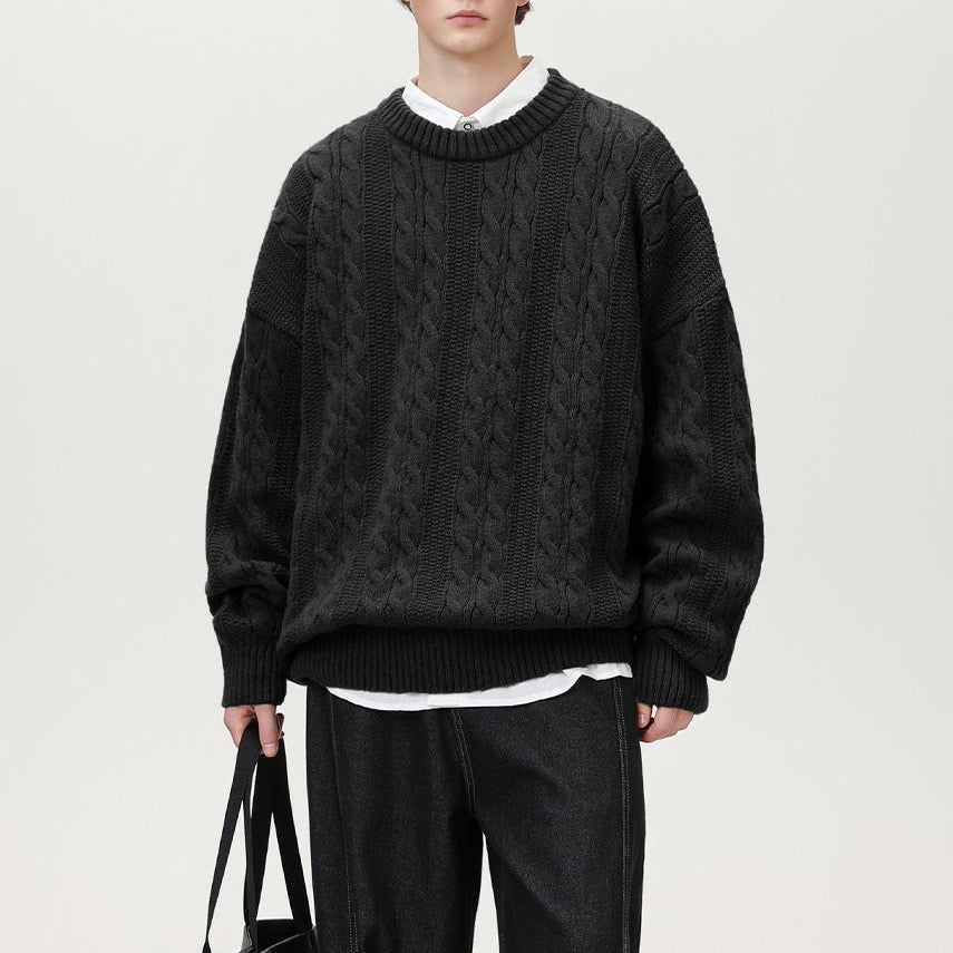Pull Homme Torsadé Col Rond Oversize Manches Longues - Hiverline