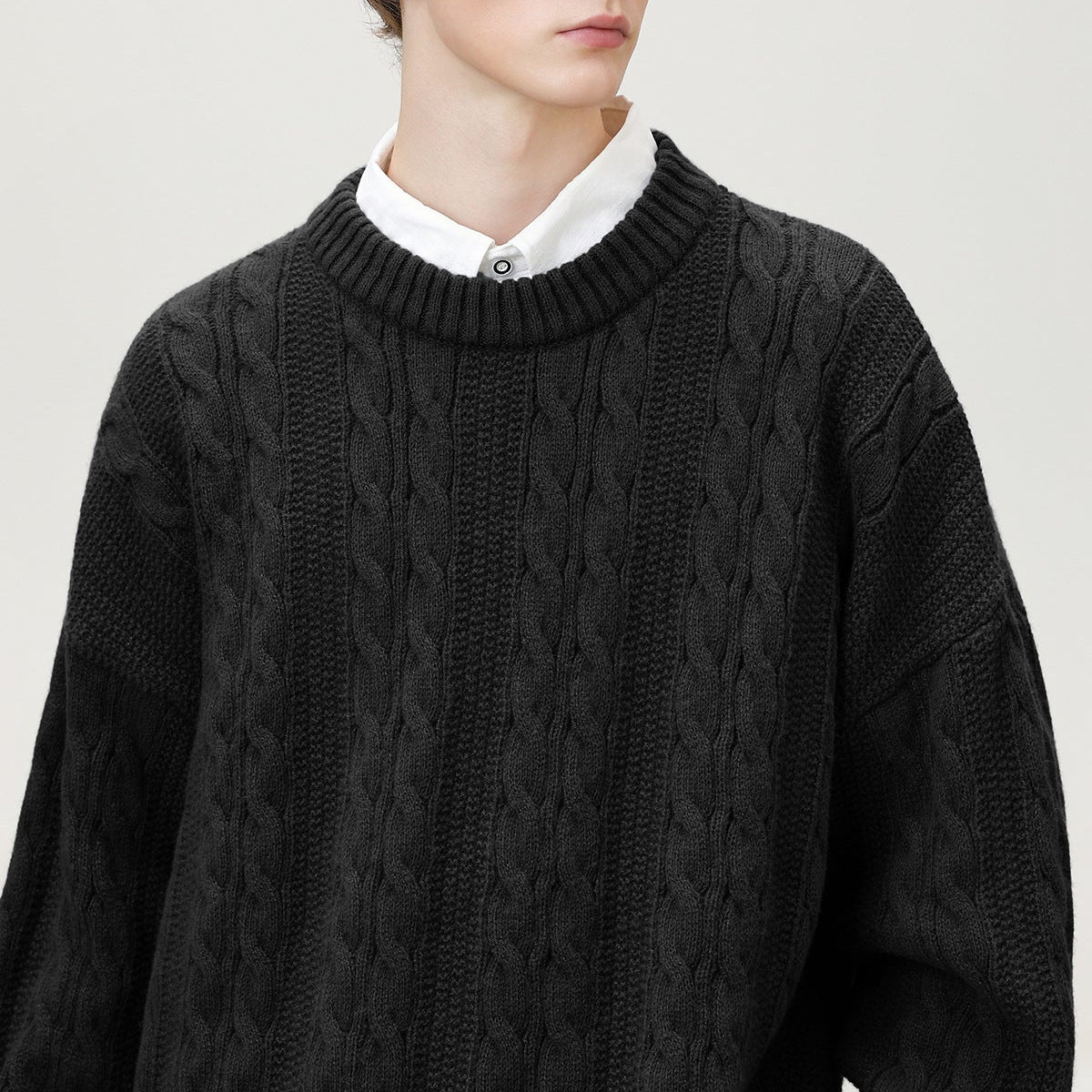 Pull Homme Torsadé Col Rond Oversize Manches Longues - Hiverline