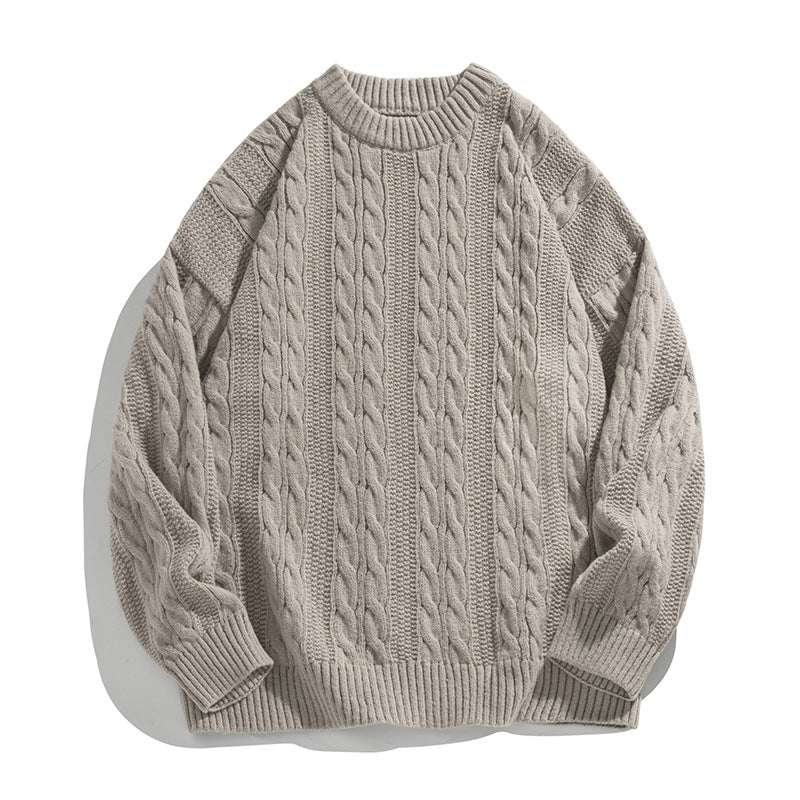 Pull Homme Torsadé Col Rond Oversize Manches Longues - Hiverline