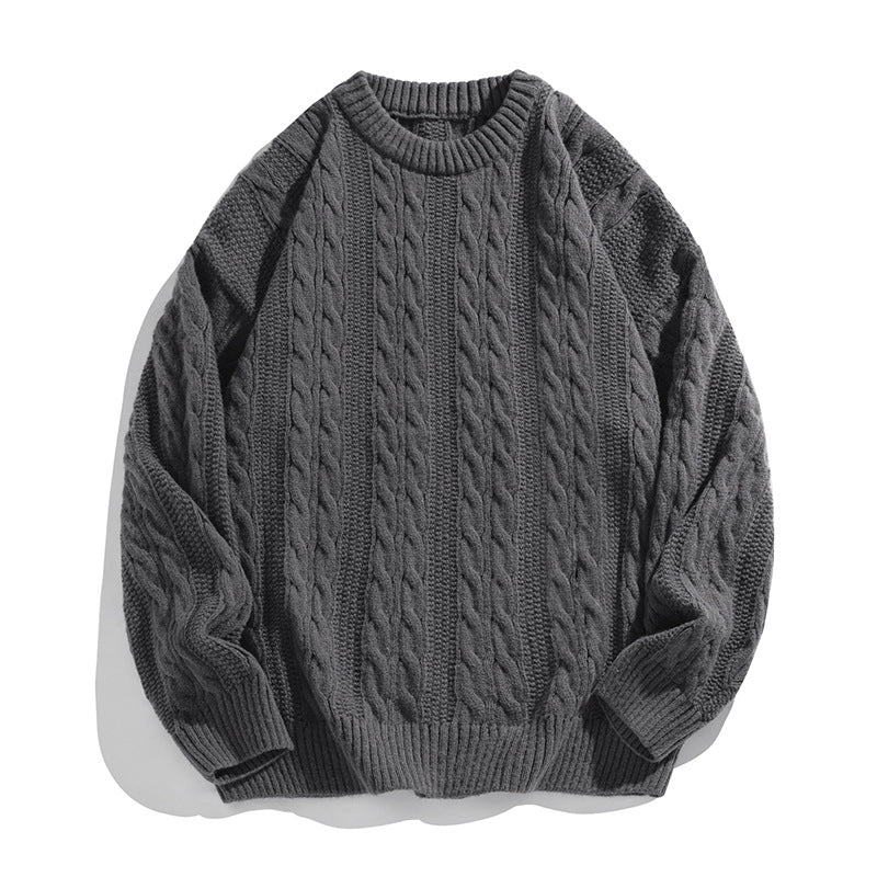 Pull Homme Torsadé Col Rond Oversize Manches Longues - Hiverline