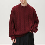 Pull Homme Torsadé Col Rond Oversize Manches Longues - Hiverline