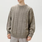 Pull Homme Torsadé Col Rond Oversize Manches Longues - Hiverline