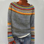 Pull Jacquard Norvégien Femme Fair Isle Col Rond Hiver Casual - Hiverline