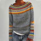 Pull Jacquard Norvégien Femme Fair Isle Col Rond Hiver Casual - Hiverline