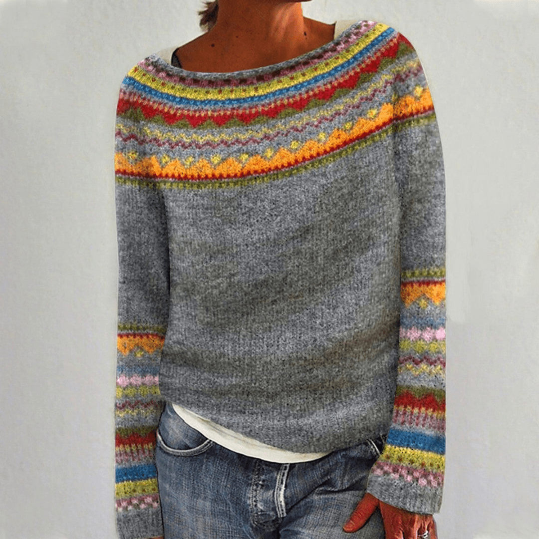 Pull Jacquard Norvégien Femme Fair Isle Col Rond Hiver Casual - Hiverline