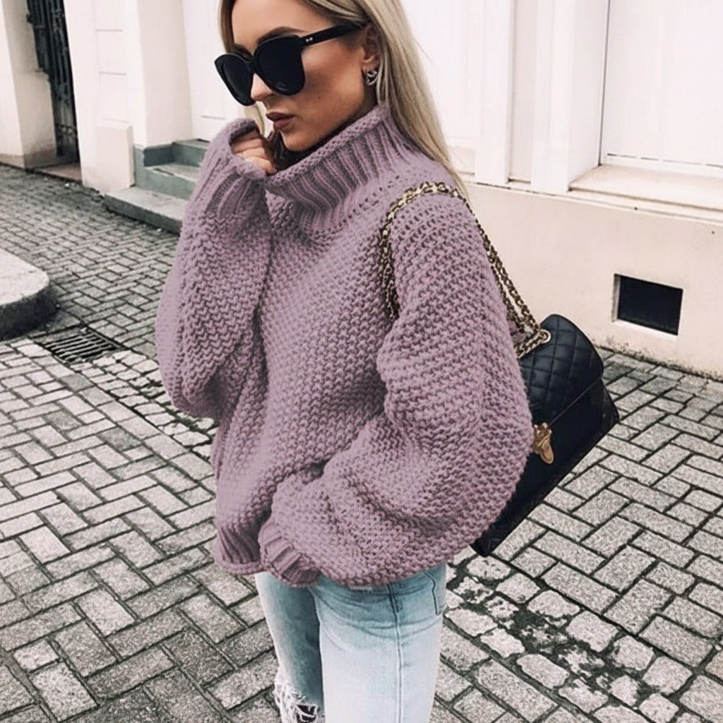 Pull Oversize Col Roulé Femme Tricoté Épais Casual Automne Hiver - Hiverline