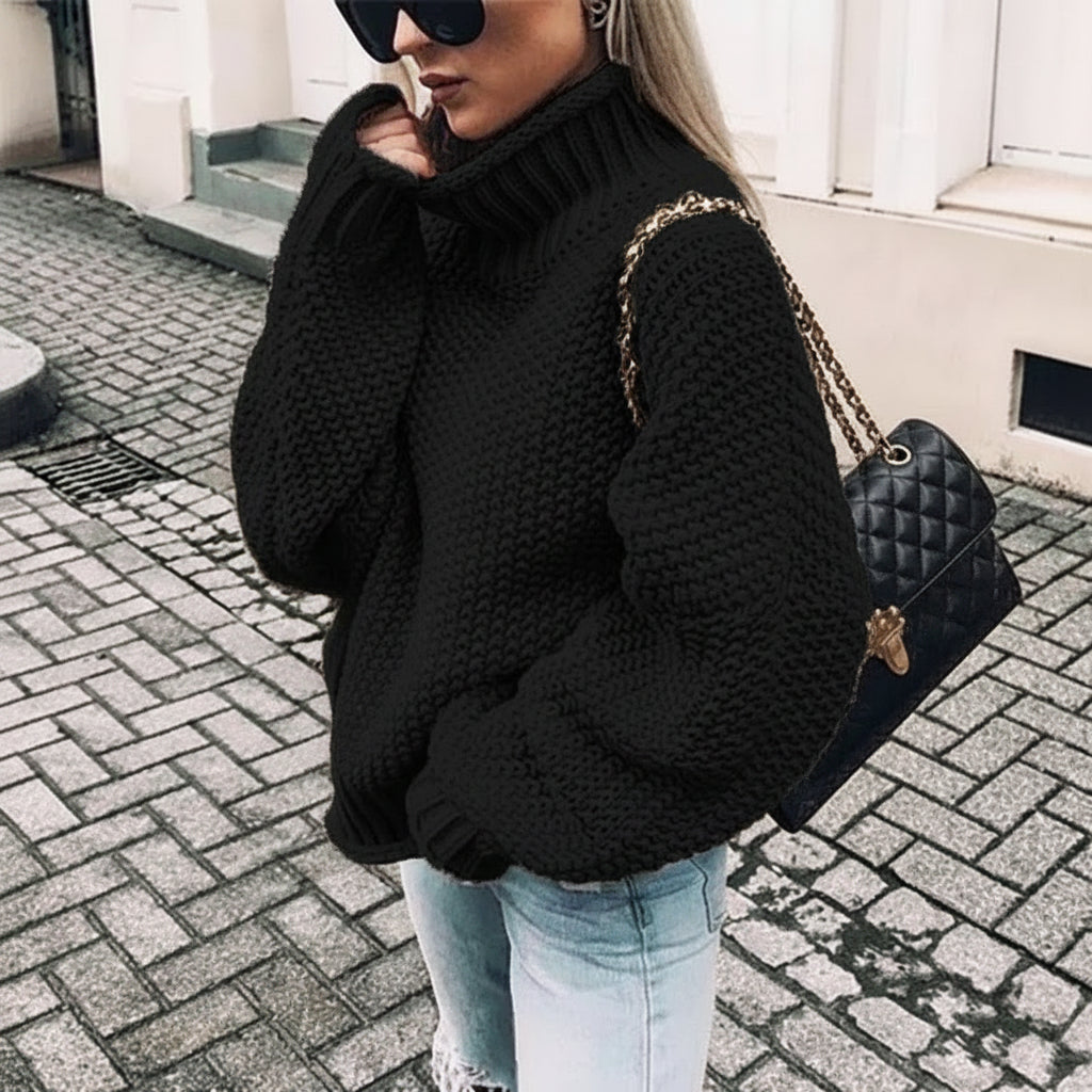 Pull Oversize Col Roulé Femme Tricoté Épais Casual Automne Hiver - Hiverline