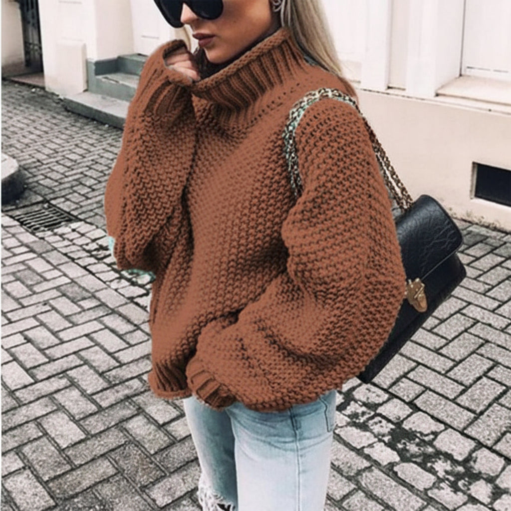 Pull Oversize Col Roulé Femme Tricoté Épais Casual Automne Hiver - Hiverline
