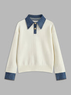 Pull Polo Femme Col Denim Tricoté Casual Smart-Casual Quotidien - Hiverline