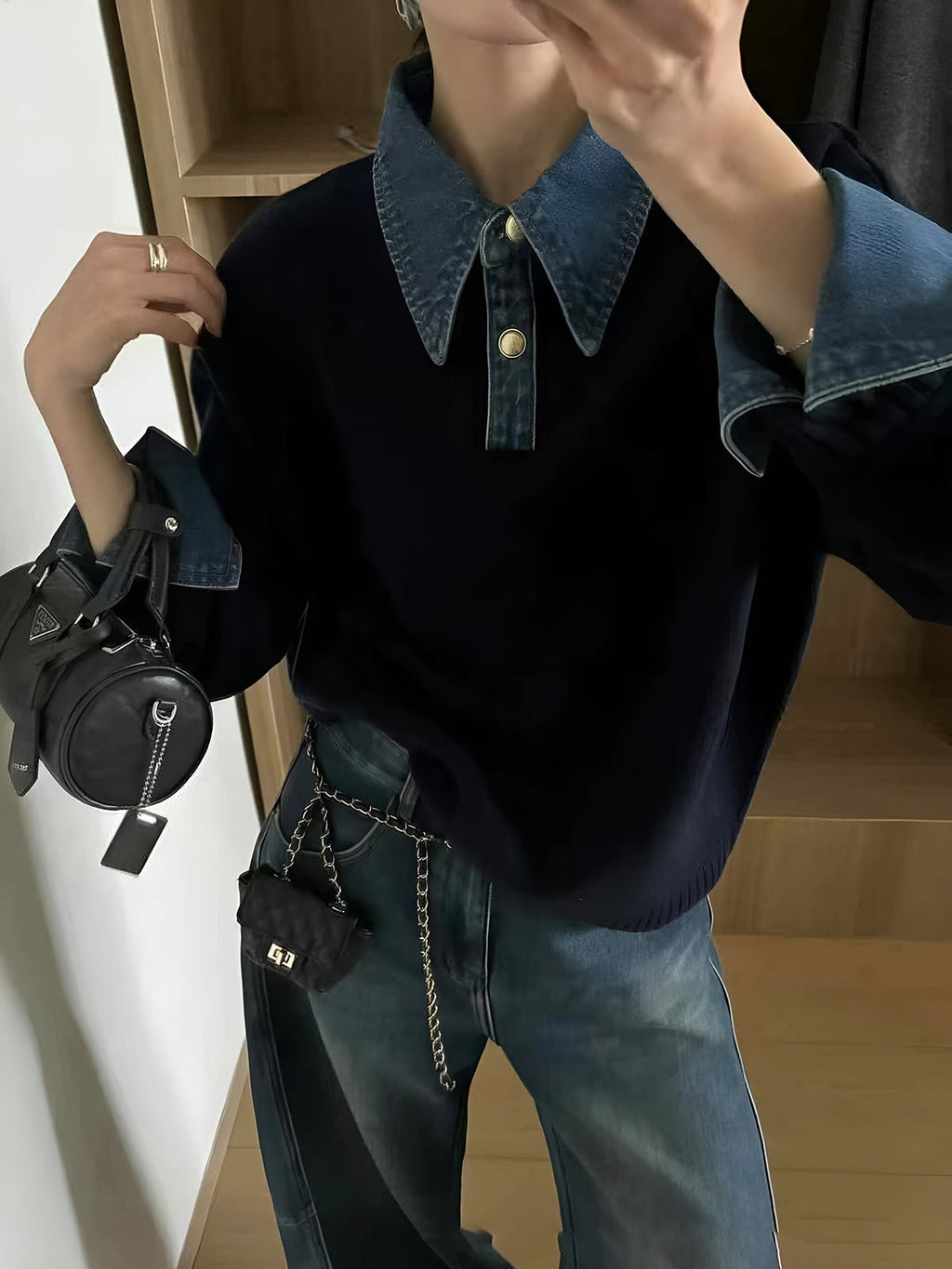 Pull Polo Femme Col Denim Tricoté Casual Smart-Casual Quotidien - Hiverline