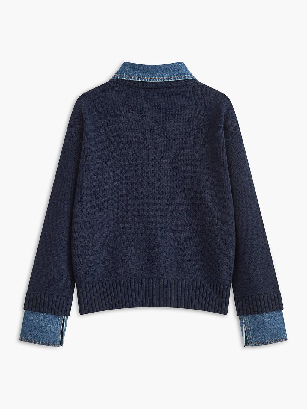 Pull Polo Femme Col Denim Tricoté Casual Smart-Casual Quotidien - Hiverline