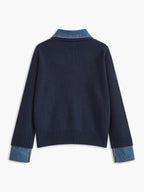 Pull Polo Femme Col Denim Tricoté Casual Smart-Casual Quotidien - Hiverline
