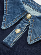 Pull Polo Femme Col Denim Tricoté Casual Smart-Casual Quotidien - Hiverline