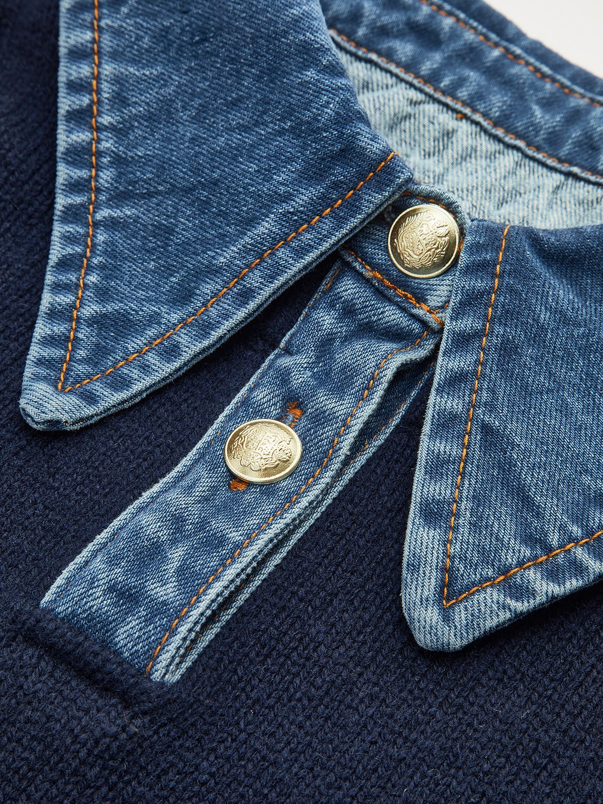 Pull Polo Femme Col Denim Tricoté Casual Smart-Casual Quotidien - Hiverline