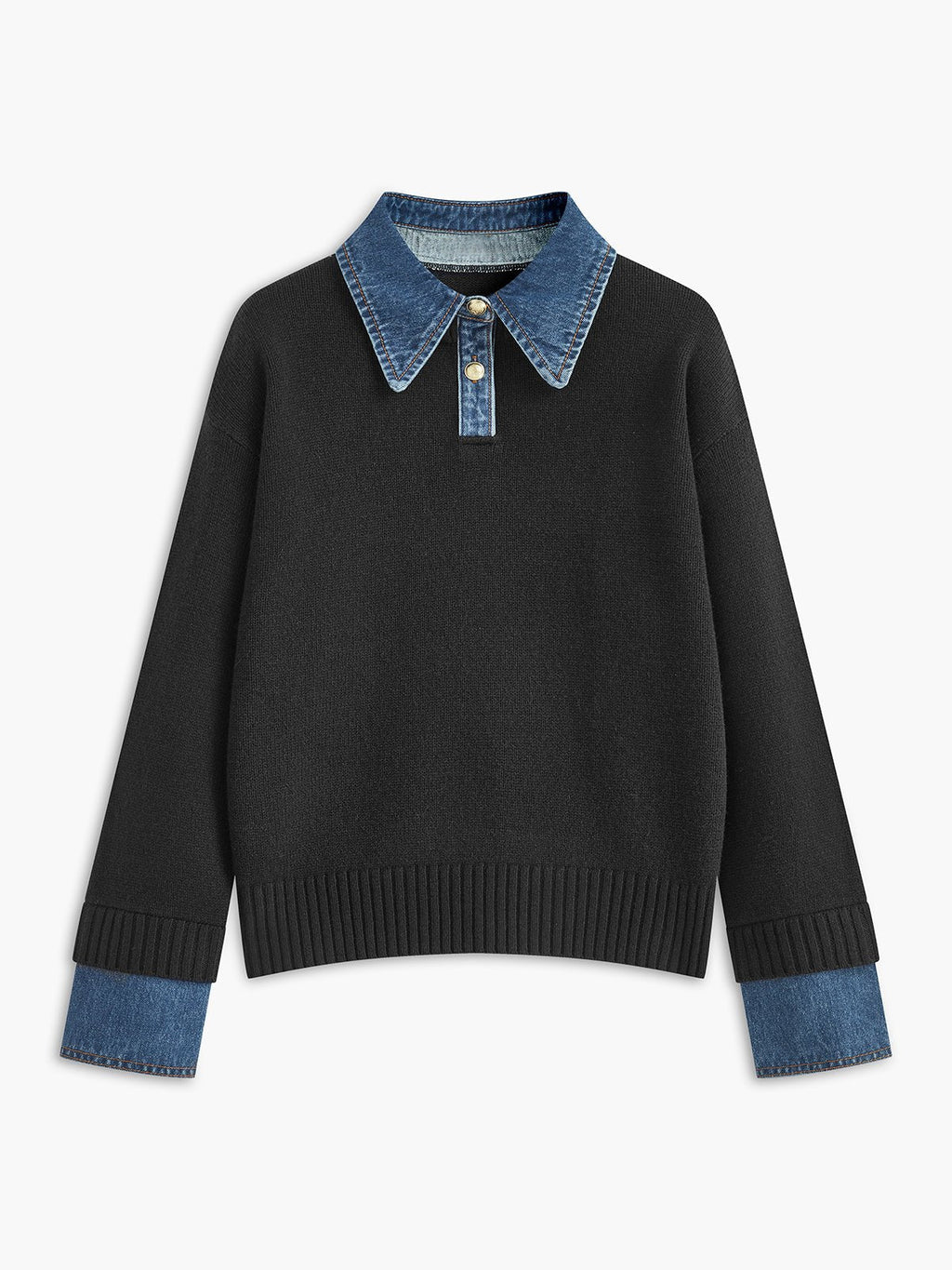 Pull Polo Femme Col Denim Tricoté Casual Smart-Casual Quotidien - Hiverline