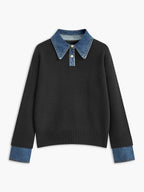 Pull Polo Femme Col Denim Tricoté Casual Smart-Casual Quotidien - Hiverline