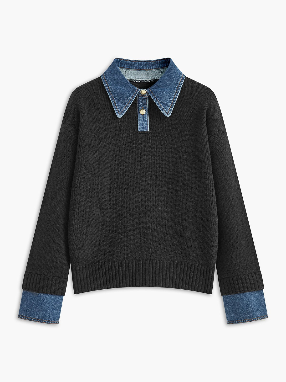 Pull Polo Femme Col Denim Tricoté Casual Smart-Casual Quotidien - Hiverline