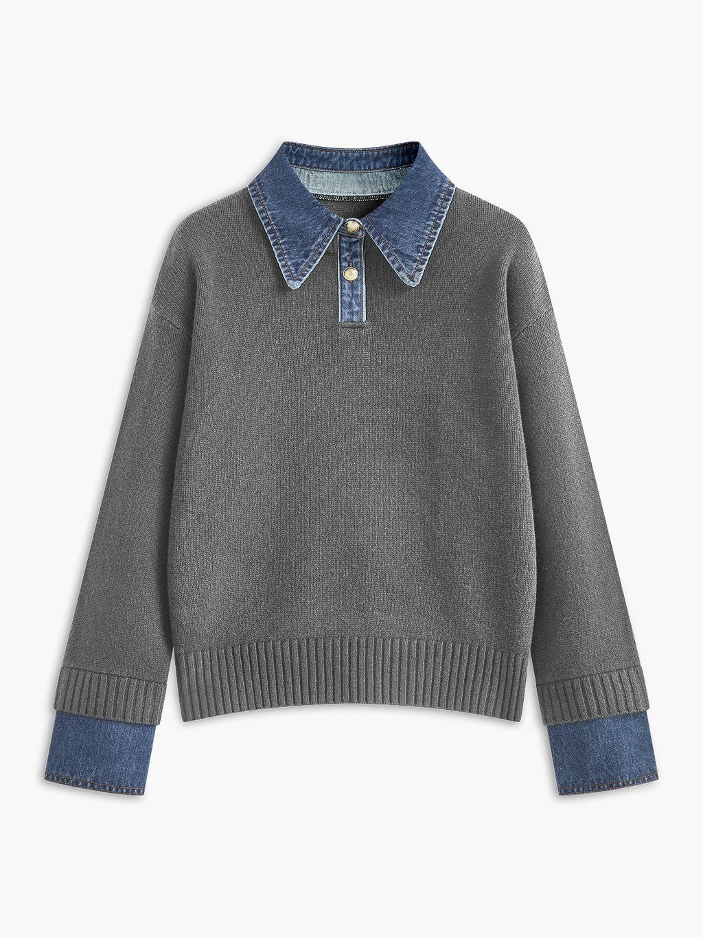 Pull Polo Femme Col Denim Tricoté Casual Smart-Casual Quotidien - Hiverline