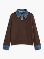Pull Polo Femme Col Denim Tricoté Casual Smart-Casual Quotidien - Hiverline