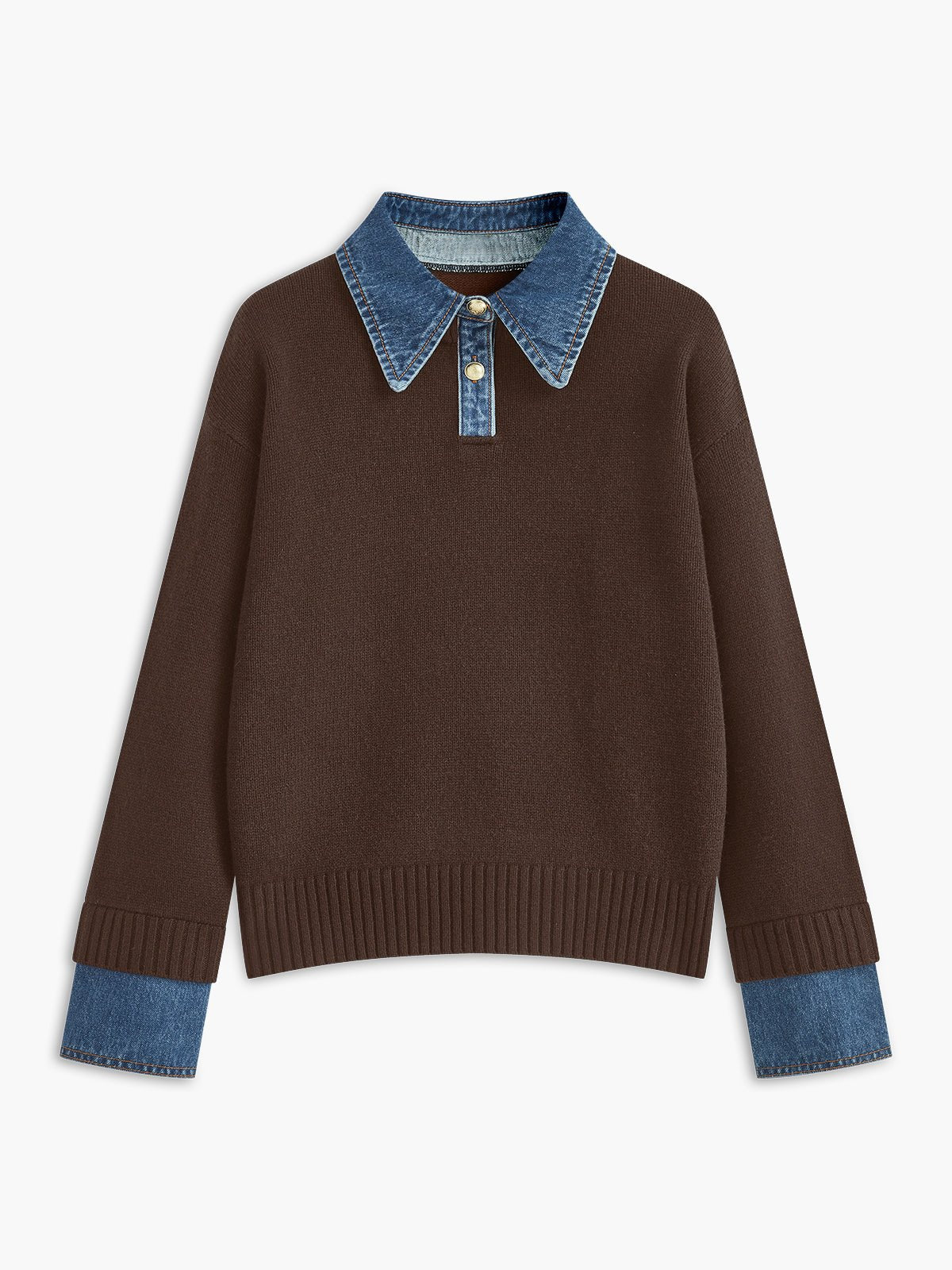 Pull Polo Femme Col Denim Tricoté Casual Smart-Casual Quotidien - Hiverline