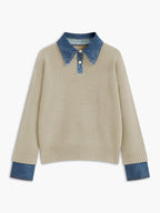 Pull Polo Femme Col Denim Tricoté Casual Smart-Casual Quotidien - Hiverline