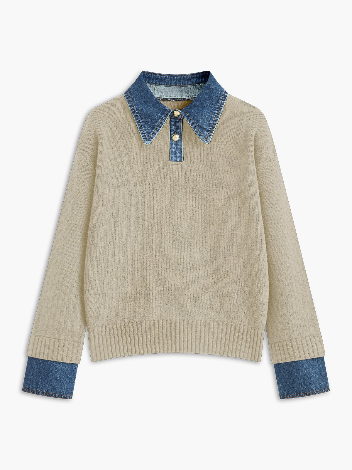 Pull Polo Femme Col Denim Tricoté Casual Smart-Casual Quotidien - Hiverline