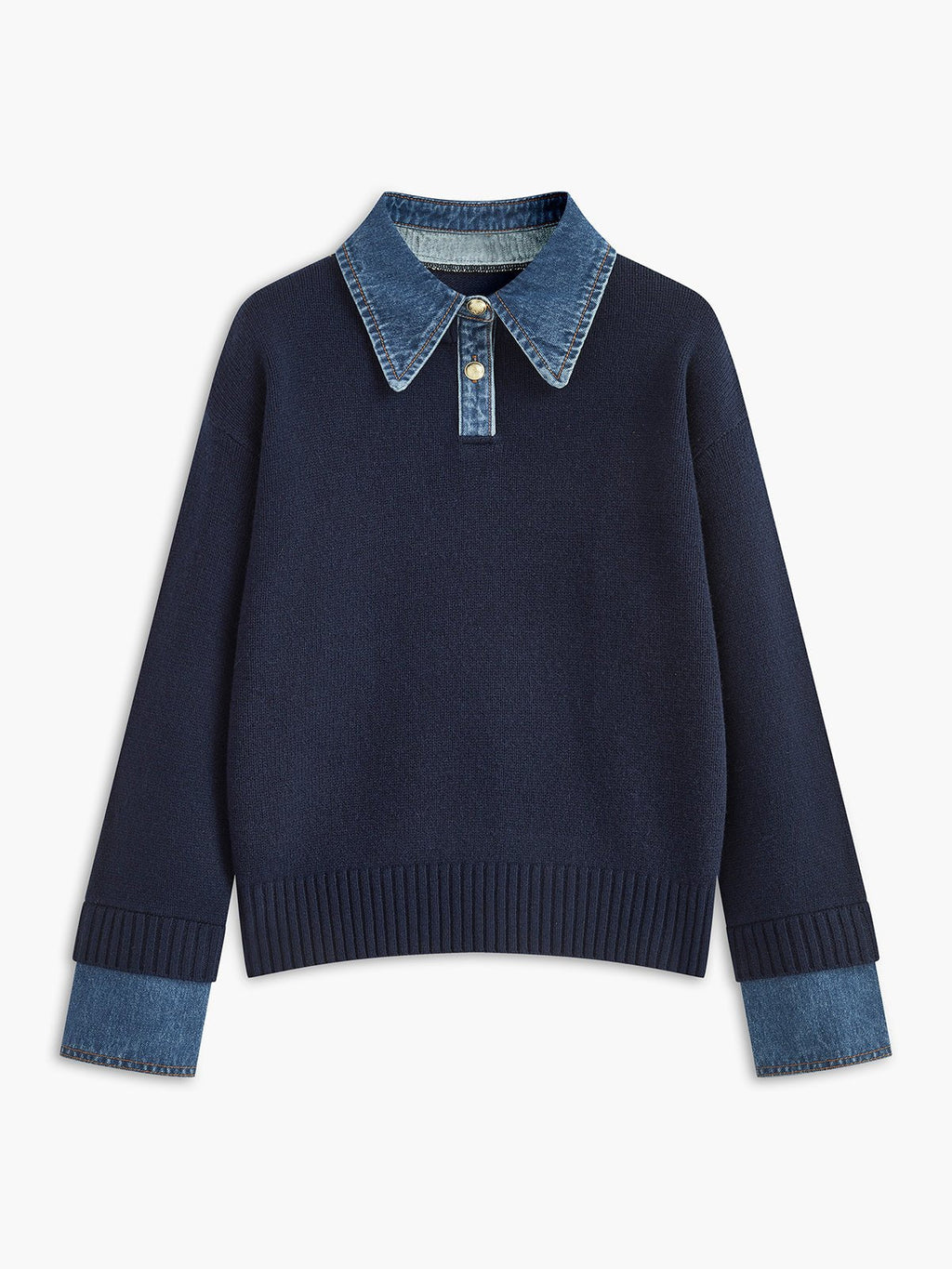 Pull Polo Femme Col Denim Tricoté Casual Smart-Casual Quotidien - Hiverline