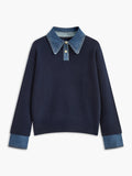 Pull Polo Femme Col Denim Tricoté Casual Smart-Casual Quotidien - Hiverline