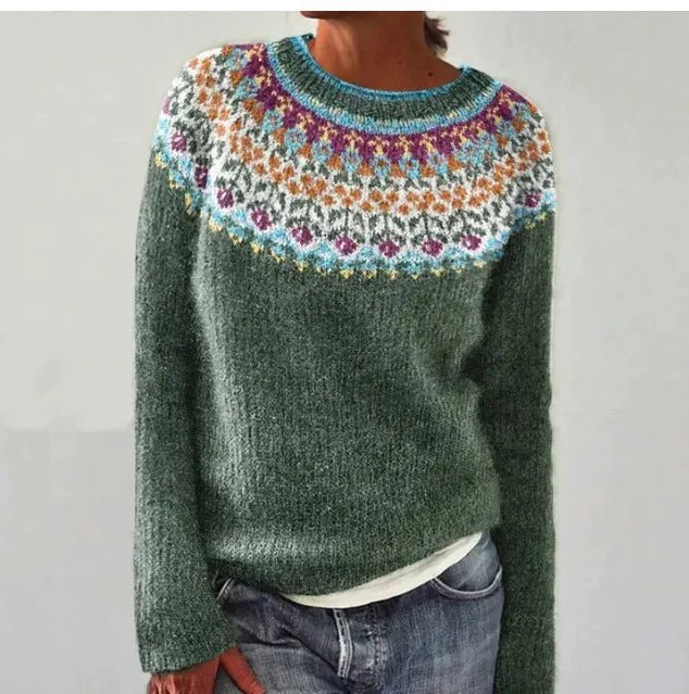 Pull Tricoté Femme Col Bateau Rayures Multicolores Rétro Oversize Manches Longues - Hiverline