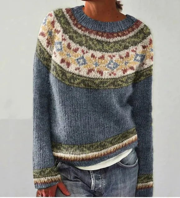 Pull Tricoté Femme Col Bateau Rayures Multicolores Rétro Oversize Manches Longues - Hiverline