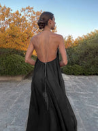 Vestido largo mujer gasa fluida cuello en V elegante etérea boda noche romántica fiesta en jardín gala ceremonia – Chiffonelle