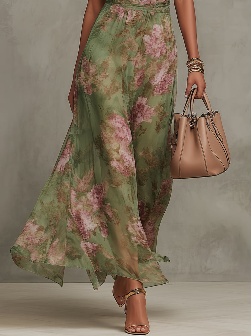 Robe Femme Florale Maxi Col Halter Invitée Mariage Champêtre Cérémonie Fluide - Hiverline