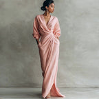 Robe Longue Drapée Col V Manches Trois-Quarts Invitée Mariage Cérémonie Cocktail Femme - Hiverline