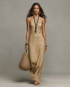 Robe longue femme col halter croisé drapé dos nu maxi - Hiverline