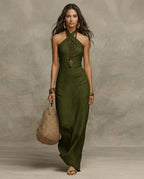 Robe longue femme col halter croisé drapé dos nu maxi - Hiverline