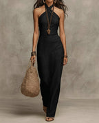Robe longue femme col halter croisé drapé dos nu maxi - Hiverline