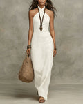 Robe longue femme col halter croisé drapé dos nu maxi - Hiverline